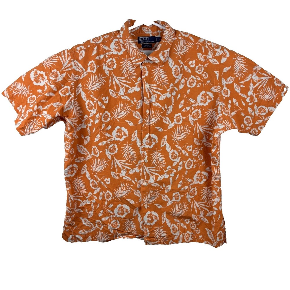 Vintage Polo Ralph Lauren Caldwell Shirt Mens XL Orange Hawaiian Floral Beach